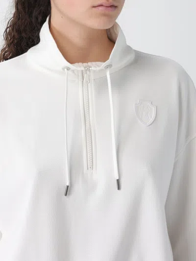 Brunello Cucinelli Cotton High Neck Sweater Drawstring Collar In White