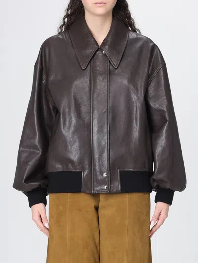 Khaite Womens Dark Brown Shelman Pointed-collar Leather Jacket Xs In Brown