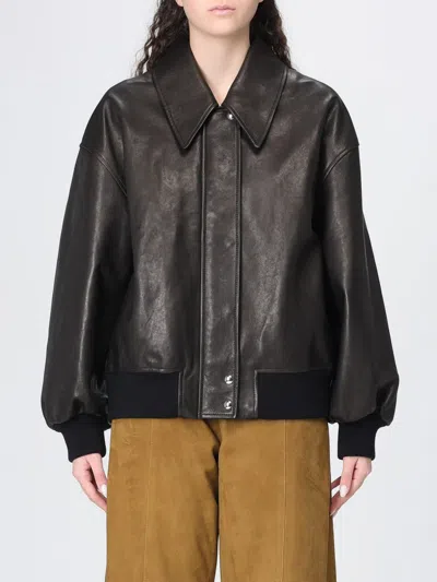 Khaite Womens Dark Brown Shelman Pointed-collar Leather Jacket Xs In Black