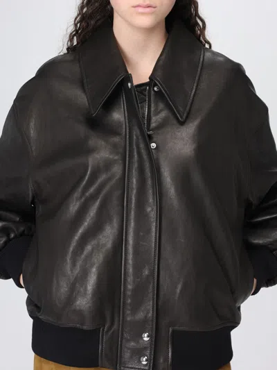 Khaite Womens Dark Brown Shelman Pointed-collar Leather Jacket Xs In Black