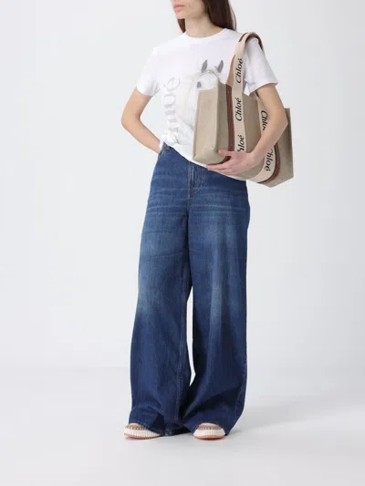 Chloé Cotton Crew Neck Graphic Short Sleeve T-shirt In White