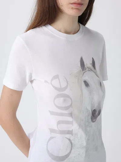 Chloé Cotton Crew Neck Graphic Short Sleeve T-shirt In White