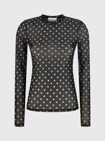 Ganni Sheer Polka Dot Long Sleeve Crew Sweater In Multi