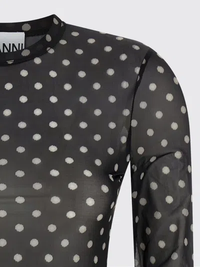 Ganni Sheer Polka Dot Long Sleeve Crew Sweater In Multi