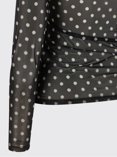 Ganni Sheer Polka Dot Long Sleeve Crew Sweater In Multi