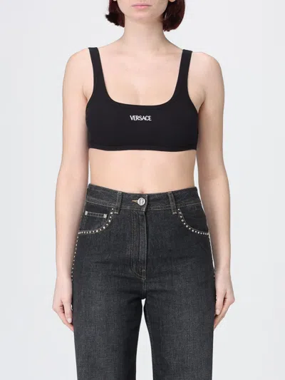 Versace Embroidered-logo Top In Black