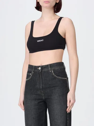 Versace Embroidered-logo Top In Black