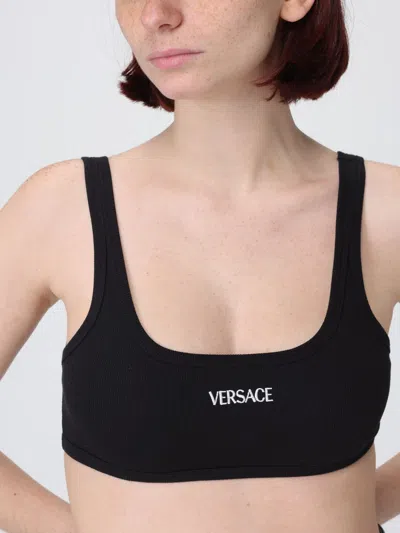 Versace Embroidered-logo Top In Black