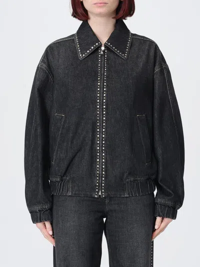 Versace Denim Jacket Elasticated Cuffs Hem Pockets Studs In Black