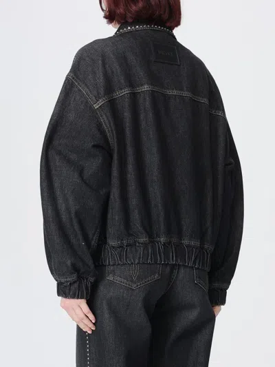 Versace Denim Jacket Elasticated Cuffs Hem Pockets Studs In Black