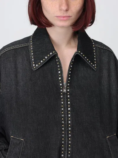 Versace Denim Jacket Elasticated Cuffs Hem Pockets Studs In Black