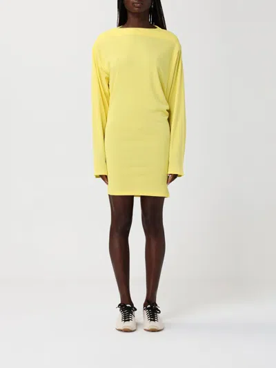Jacquemus Flowing Viscose Jersey Dress With Embroidered Detailing In Yellow