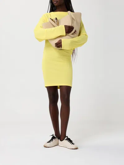 Jacquemus Flowing Viscose Jersey Dress With Embroidered Detailing In Yellow