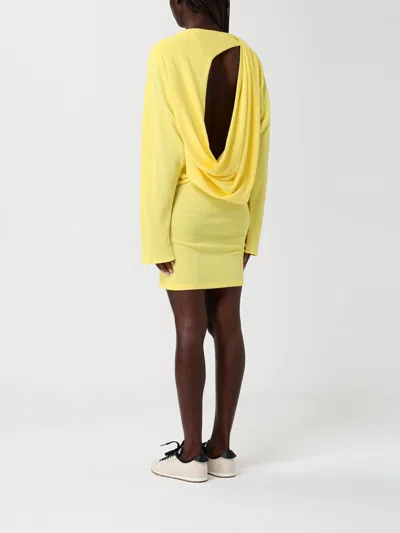 Jacquemus Flowing Viscose Jersey Dress With Embroidered Detailing In Yellow