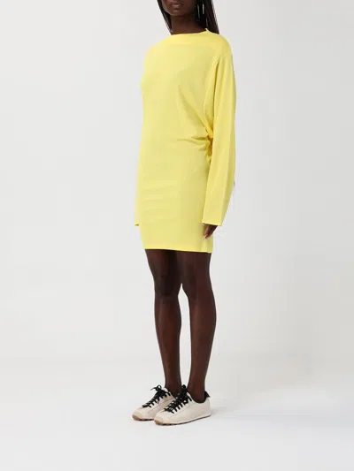 Jacquemus Flowing Viscose Jersey Dress With Embroidered Detailing In Yellow