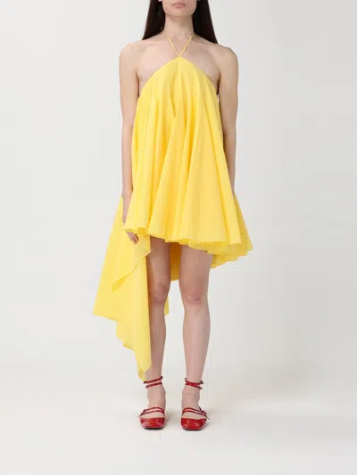 Jacquemus Courte Asymmetric Cotton-blend Crepon Halterneck Dress In Yellow