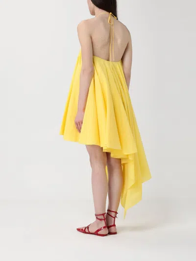 Jacquemus Courte Asymmetric Cotton-blend Crepon Halterneck Dress In Yellow