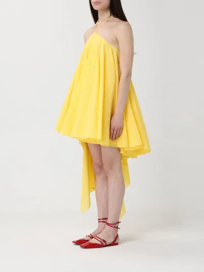 Jacquemus Courte Asymmetric Cotton-blend Crepon Halterneck Dress In Yellow