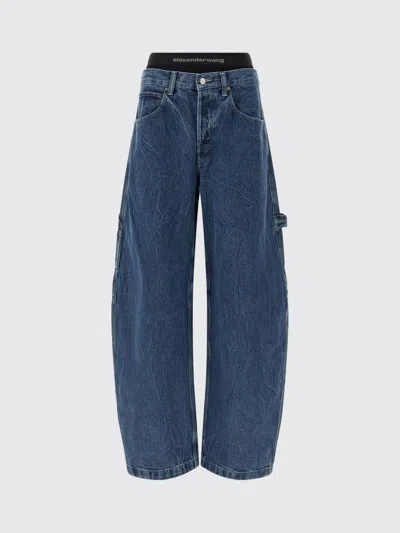 Alexander Wang Alexanderwang. T Prestyled High Rise Oversized Jeans With Logo Elastic In Deep Blue