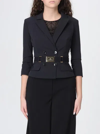 Elisabetta Franchi Jacket In Stretch Technical Fabric With Belt In Blue