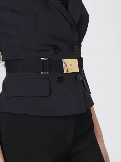 Elisabetta Franchi Jacket In Stretch Technical Fabric With Belt In Blue