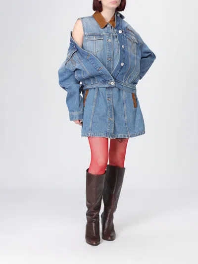 Versace Cotton Denim Jacket Long Sleeves Contrast Collar In Blue