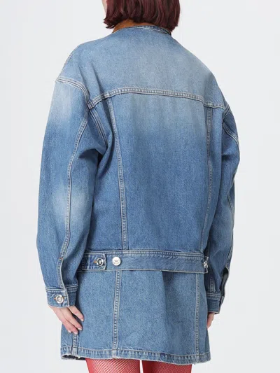 Versace Cotton Denim Jacket Long Sleeves Contrast Collar In Blue