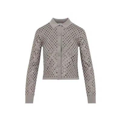 Max Mara Ragno Sequin Embellished Virgin Wool Cardigan In Brown