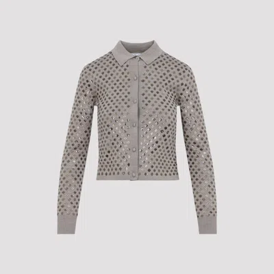 Max Mara Ragno Sequin Embellished Virgin Wool Cardigan In Brown