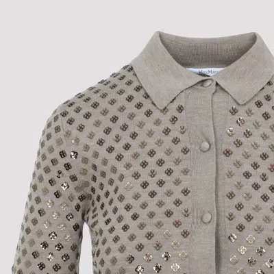 Max Mara Ragno Sequin Embellished Virgin Wool Cardigan In Brown