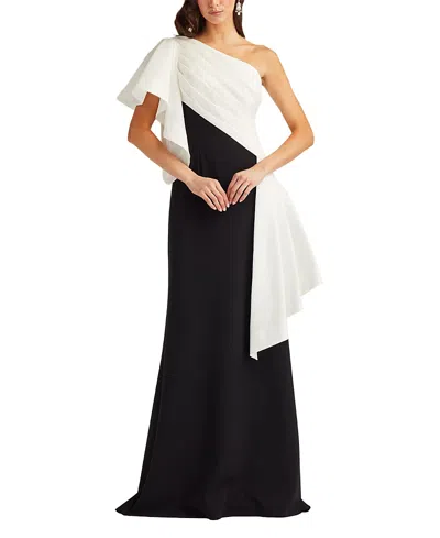 Tadashi Shoji Draped One-shoulder Mixed Media Gown In Black