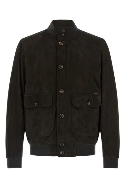 Moorer Brown Solid Mandarin Collar Jacket In Brown