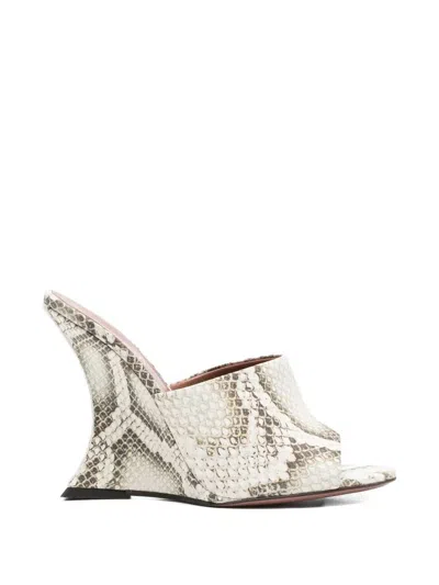 Paris Texas Python Print Wedge Heel Open Toe Mules In White