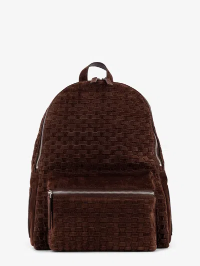 Orciani Suede Backpack Featuring Woven Texture Design In Brown