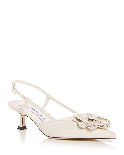 Jimmy Choo Latte Shiny Nappa Leather Slingbacks With Lace Corsage In Multi
