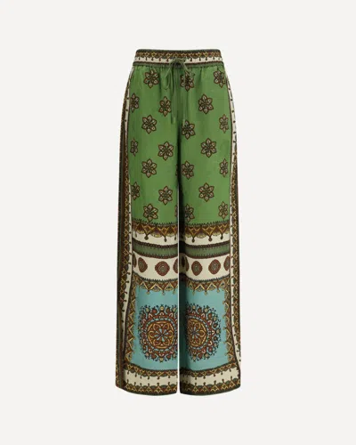 Alemais Contina Multicolor Pants With Elastic Drawstring Waist And All-over Print In Viscose Woman In Green