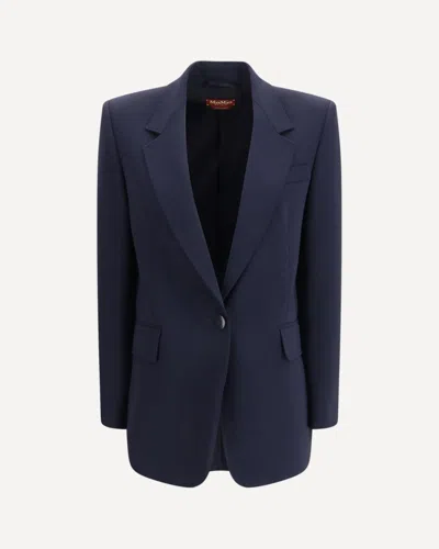 Max Mara Studio Blue Virgin Wool Silk Blazer In Blue