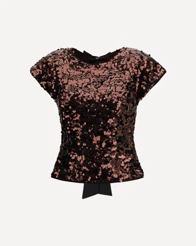 Ganni Womens Demitasse Bow-embroidered Sequin-embellished Velvet Top In Brown
