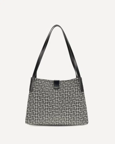 Balmain Medium Tote Bag Double Handles Geometric Pattern In Black