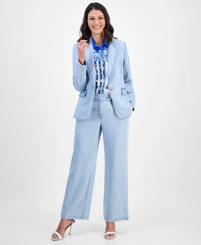 T Tahari One Button Jacket In Blue