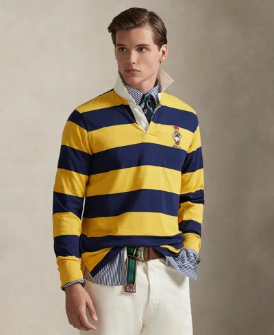 Polo Ralph Lauren Long Sleeve Jersey Knit Society Bear Rugby Shirt In Yellow