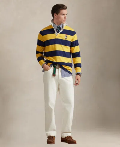 Polo Ralph Lauren Long Sleeve Jersey Knit Society Bear Rugby Shirt In Yellow