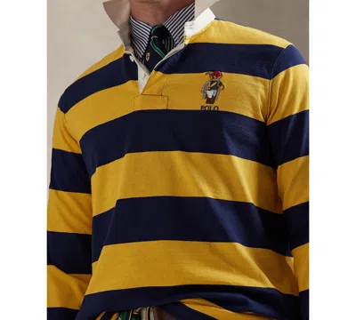 Polo Ralph Lauren Long Sleeve Jersey Knit Society Bear Rugby Shirt In Yellow