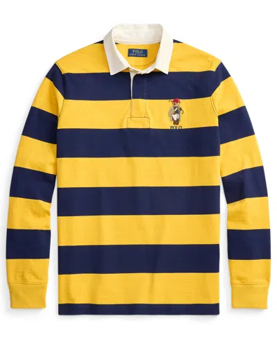 Polo Ralph Lauren Long Sleeve Jersey Knit Society Bear Rugby Shirt In Yellow