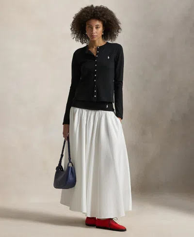 Polo Ralph Lauren Contrast-waistband A-line Skirt In White In Black