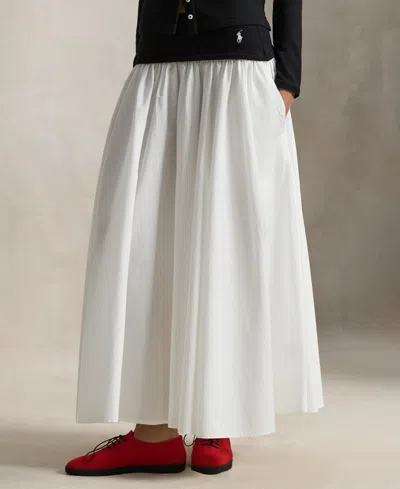 Polo Ralph Lauren Contrast-waistband A-line Skirt In White In Black
