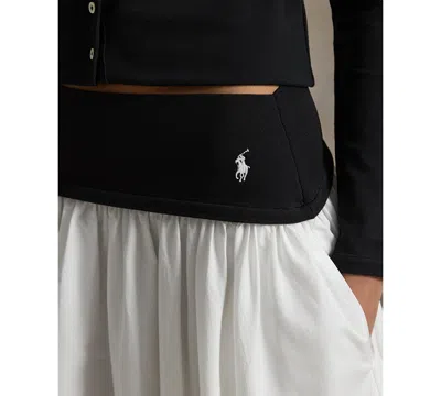Polo Ralph Lauren Contrast-waistband A-line Skirt In White In Black
