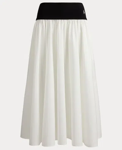 Polo Ralph Lauren Contrast-waistband A-line Skirt In White In Black