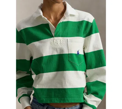 Polo Ralph Lauren Embroidered Striped Cotton Rugby Shirt In Green