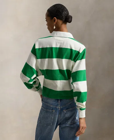 Polo Ralph Lauren Embroidered Striped Cotton Rugby Shirt In Green
